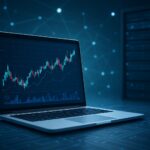 laptop displaying financial chart on a dark background